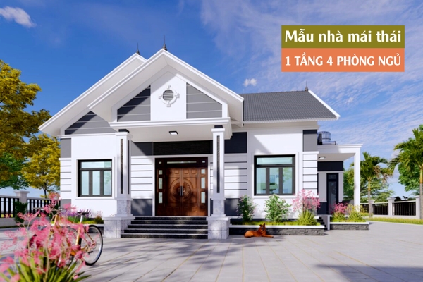 33 Kiểu thiết kế mẫu nhà mái thái 1 tầng 4 phòng ngủ đẹp hết ý