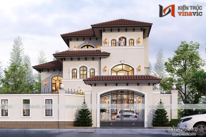 Biệt thự 3 tầng mặt tiền 12m mỗi sàn 180m phong cách địa trung hải
