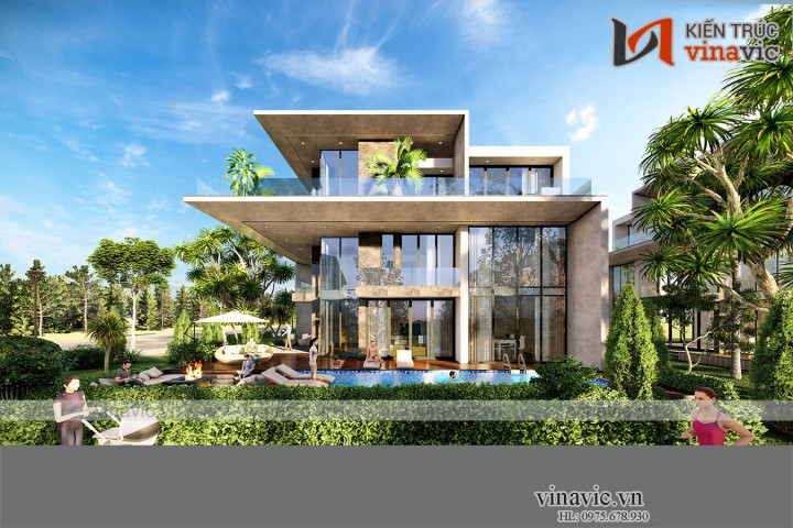 Biệt thự hiện đại 250m2 3 tầng kt 16x16m có hồ bơi ở Quảng Bình BT2013