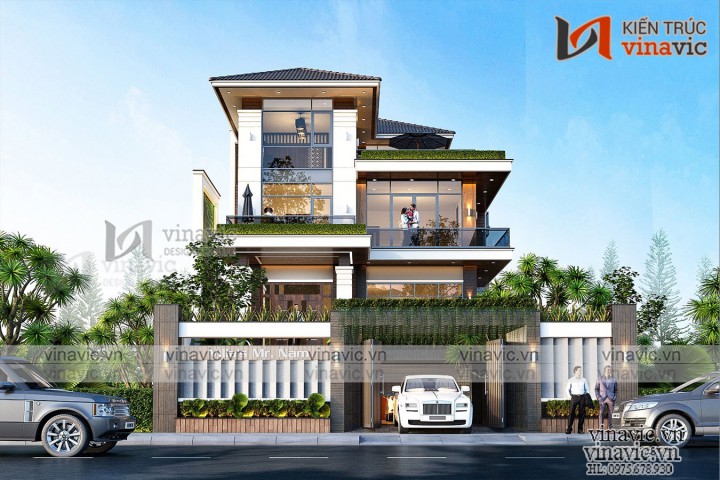 Biệt thự 3 tầng mái nhật hiện đại diện tích 11x15m ở Nghệ An BT2027