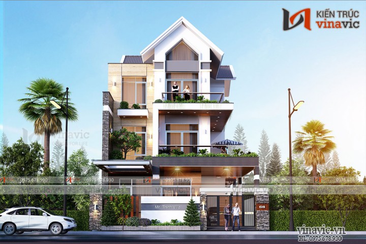 Mẫu nhà biệt thự phố mặt tiền 8m sâu 14m 3 tầng hiện đại BT2023