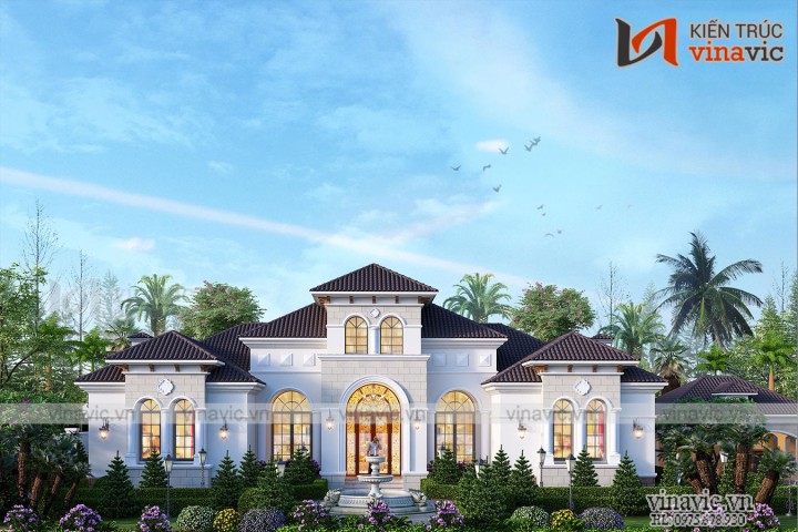 Dinh thự 1 tầng 450m2 phong cách Địa Trung Hải BT2005