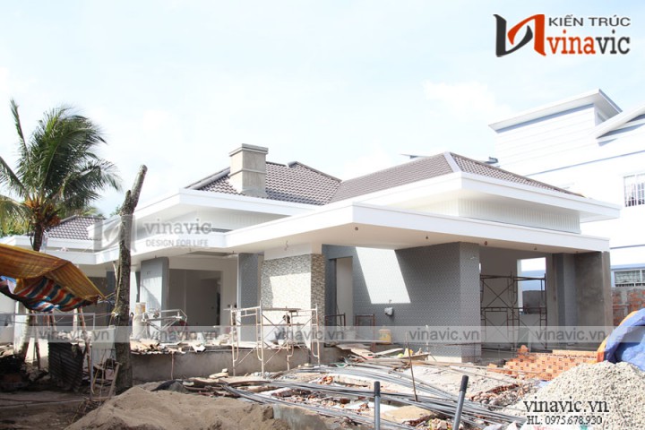 Hoàn thiện mẫu biệt thự 1 tầng hiện đại tuyệt đẹp ở miền quê sông nước Tiền Giang TCBT1829