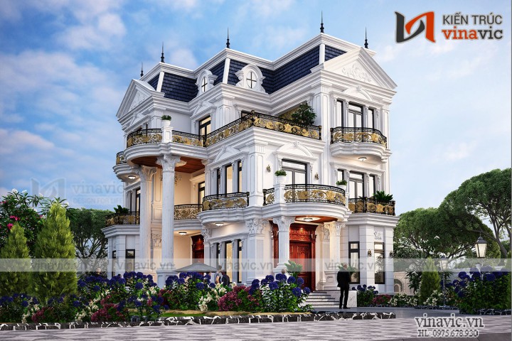 Mẫu biệt thự tân cổ điển 3 tầng kiểu Pháp đẹp lung linh BT2030
