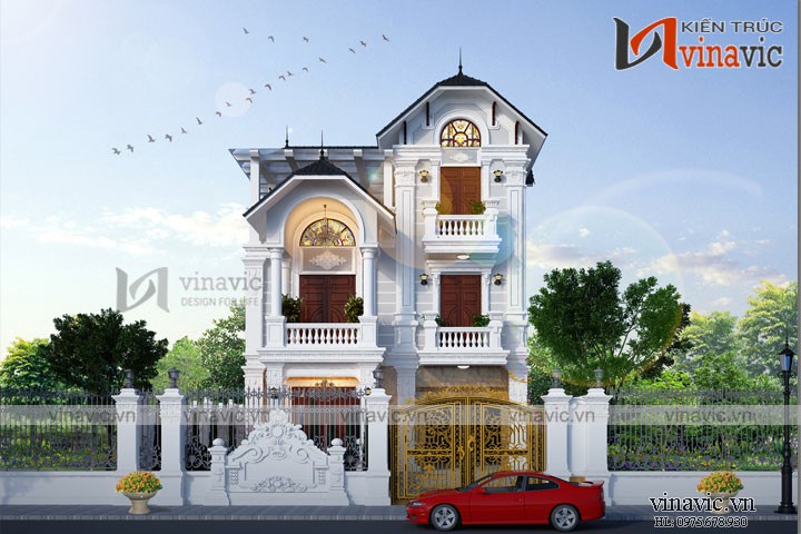 Mẫu nhà 3 tầng mặt tiền 8m sâu 15m mái thái tinh tế từng chi tiết BT1822