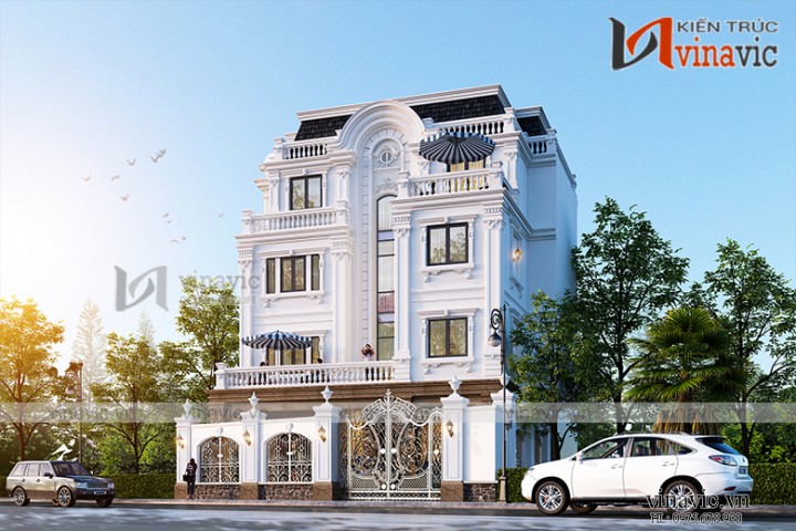 Mẫu nhà biệt thự 4 tầng đẹp phong cách tân cổ điển BT1906