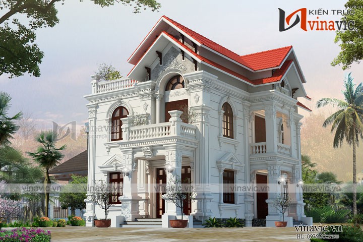 Thiết kế nhà 2 tầng 1 tum 160m2 phong cách cổ điển BT1686