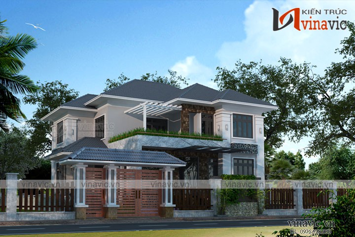 Mẫu nhà 2 tầng 4 phòng ngủ ngang 11m thiết kế ở Bắc Giang BT1669