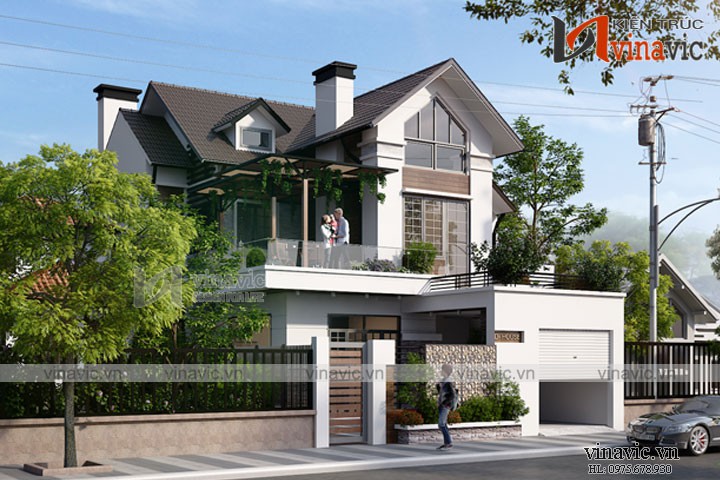 Thiết kế nhà 2 tầng 4 phòng ngủ diện tích 150m2 mái dốc truyền thống BT1671