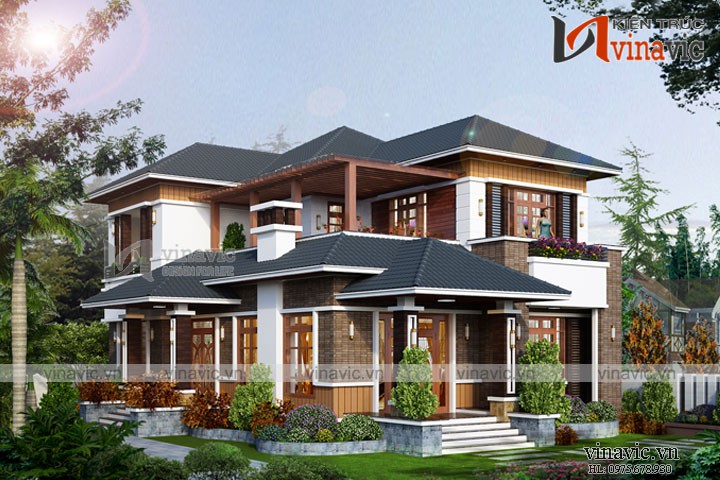 Mẫu thiết kế nhà 2 tầng 3 phòng ngủ diện tích 200m2 1 sàn BT1687