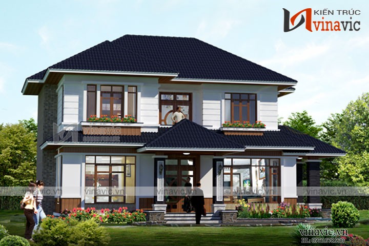 Mẫu thiết kế nhà vườn 2 tầng 120m2 mặt tiền 12m chiều sâu 10m BT1688