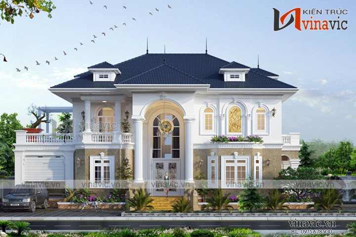 Mẫu thiết kế biệt thự 2 tầng tân cổ kiểu pháp đẹp BT1803