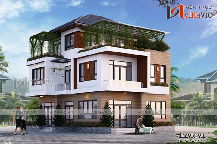 Bản thiết kế biệt thự 3 tầng hiện đại 1 mặt tiền 9m ở Hải Phòng BT1675
