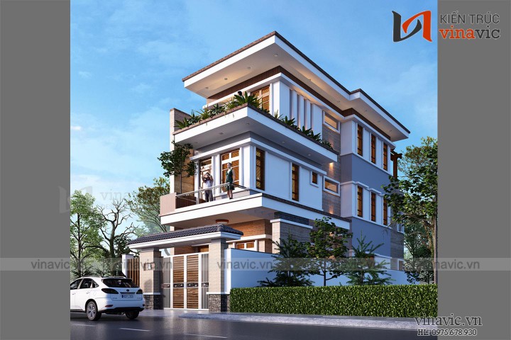 Bản vẻ thiết kế nhà ống 3 tầng rộng 5x15m 2 mặt tiền 5,5m NO1821