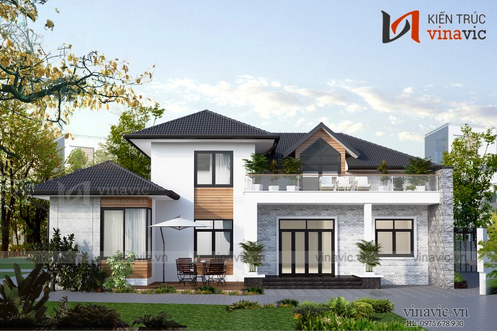 Mẫu thiết kế biệt thự đẹp hiện đại gần gũi thiên nhiên BT1823