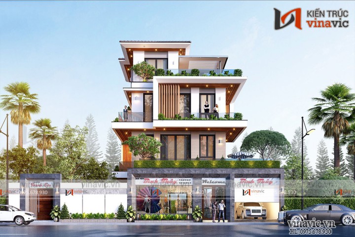 Mẫu nhà 3.5 tầng đẹp hiện đại mái nhật vừa ở vừa kinh doanh BT2028