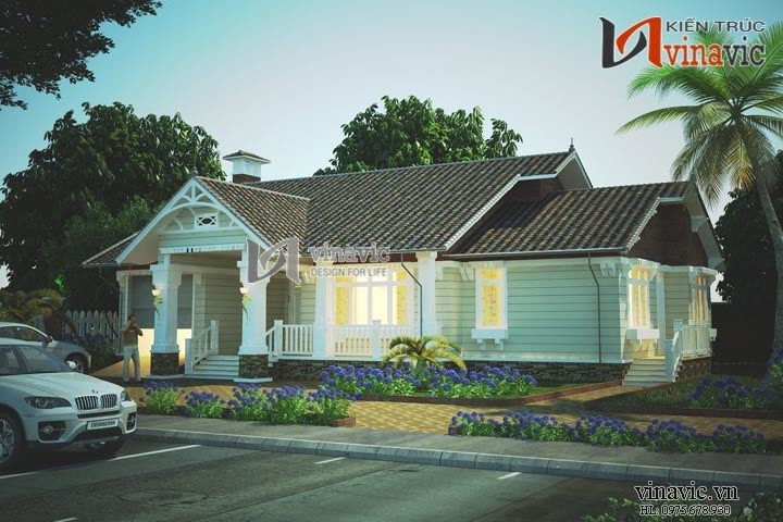Bản vẻ thiết kế nhà ngang 21m dọc 13m 3 phòng ngủ 1 tầng BT1491