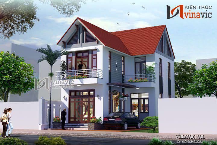 Mẫu nhà chữ L đẹp 2 tầng 80m2 3 phòng ngủ mặt tiền rộng 7m BT1451