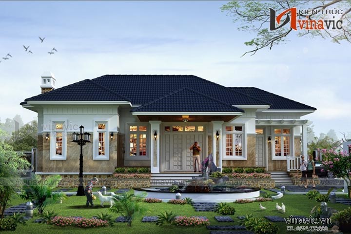 Thiết kế nhà 1 tầng 2 phòng ngủ mặt tiền 16m dài 10m đầu tư 800 triệu BT1527
