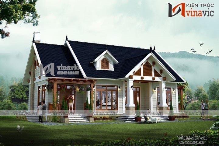 Bản vẻ thiết kế nhà vườn mái thái một tầng 3 phòng ngủ 16x10m BT1616