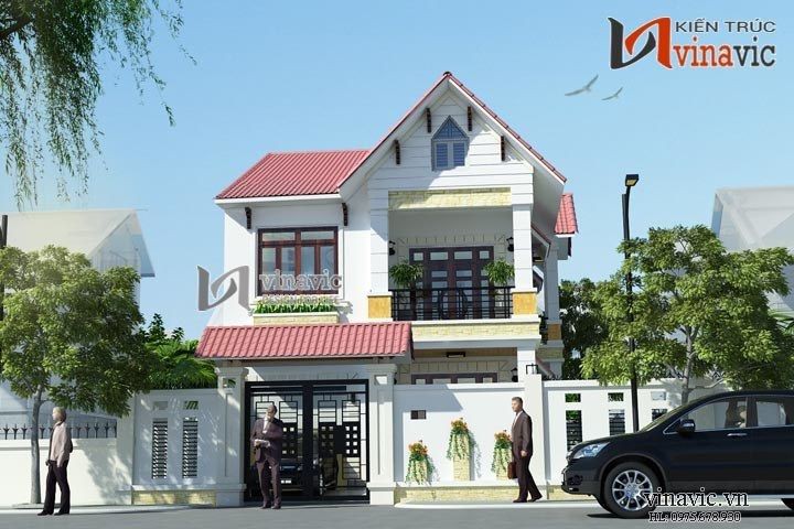 Mẫu nhà 2 tầng mặt tiền 8m chiều sâu 13m thiết kế đơn giản BT1467