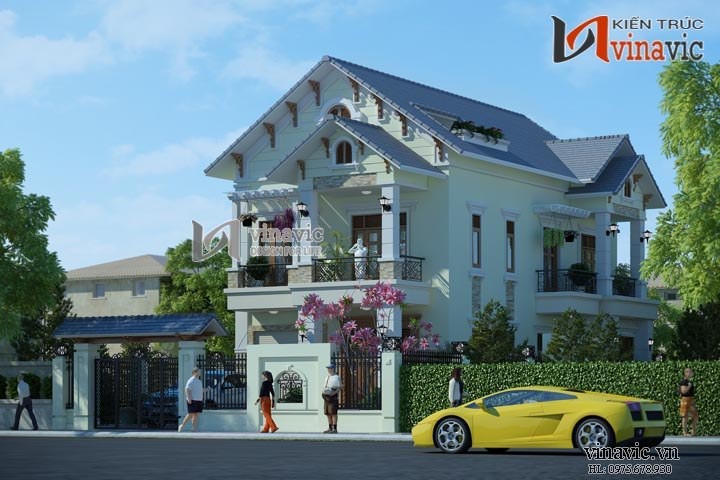 Biệt thự 2 tầng 5 phòng ngủ 120m2 mặt tiền 9m  tân cổ điển BT1479