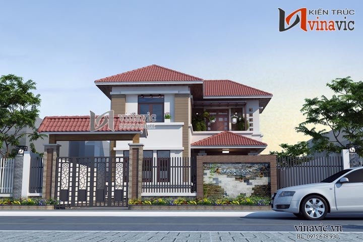 Nhà 2 tầng mặt tiền 10m kích thước 10x12m 4 phòng ngủ hiện đại BT1484
