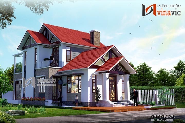 Mặt tiền nhà 2 tầng mái thái ngang 10m dài 16m thiết kế hiện đại BT1499
