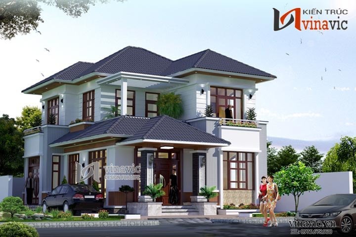 Mặt tiền nhà 2 tầng mái thái ngang 9m chiều sâu 13m thoáng mát BT1501