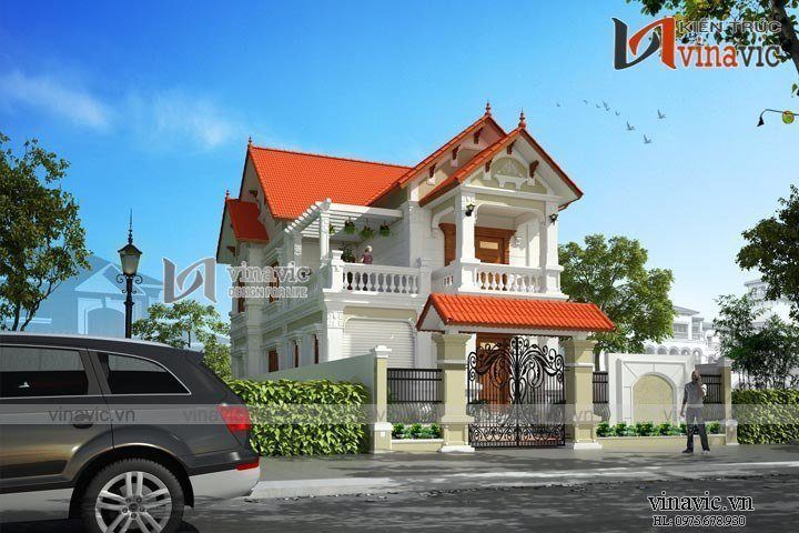 Mẫu nhà 2 tầng mái thái mặt tiền 8m chiều dài 18m 3 phòng ngủ BT1517