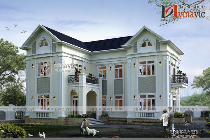 Biệt thự 2 tầng phong cách tân cổ điển chiều rộng 12m dài 18m
