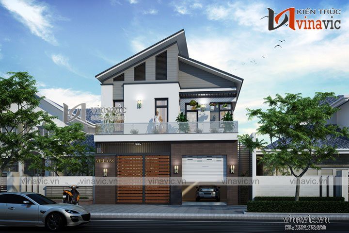 Bản vẽ biệt thự đẹp 2 tầng 100m2 kích thước 9x15m 3 phòng ngủ BT1621