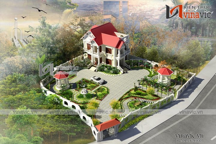 Biệt thự 2 tầng kiểu Châu Âu 13x10m thiết kế nguy nga bề thế  BT1622