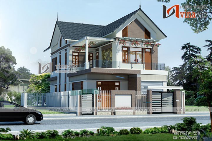Mẫu nhà 2 tầng 4 phòng ngủ ngang 8m diện tích 120m2 1 mặt tiền BT1623