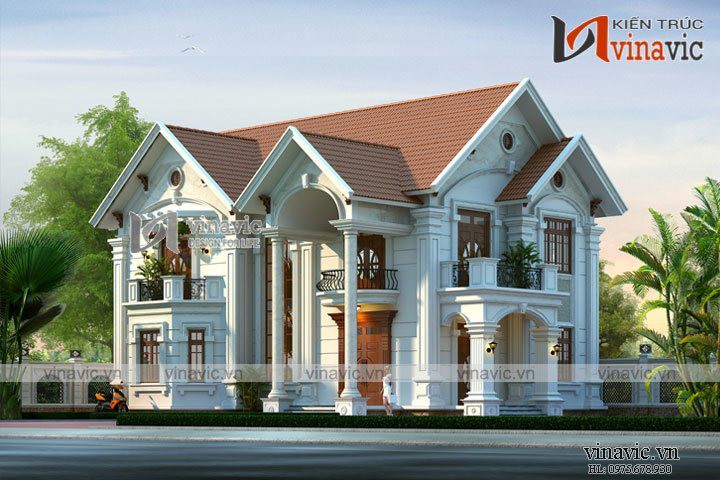 Hình ảnh biệt thự 2 tầng 200m2 thiết kế tân cổ điển sang trọng BT1624