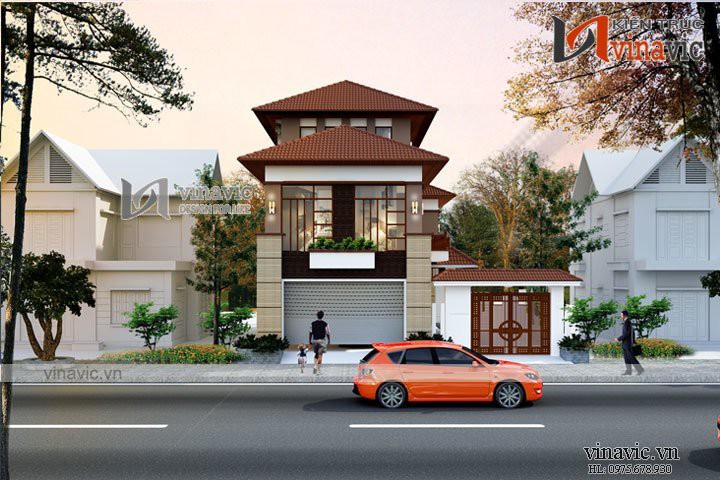 Nhà biệt thự 3 tầng phong cách hiện đại có gara ô tô BT1634