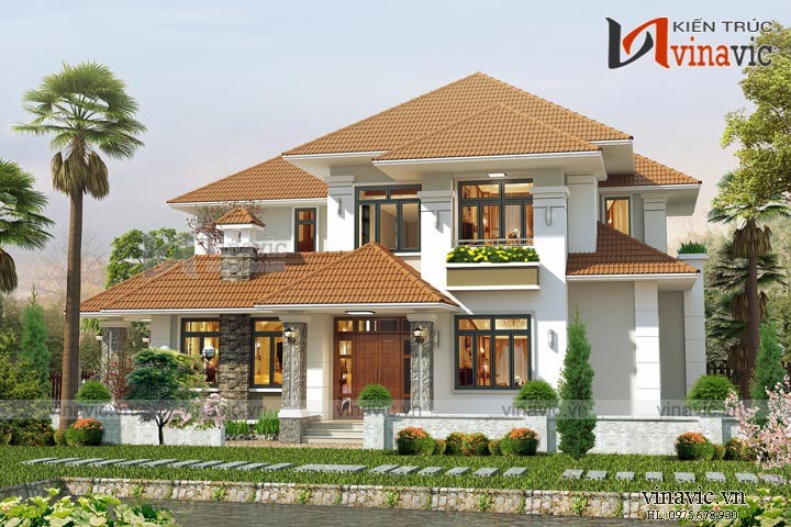 Biệt thự đẹp 2 tầng mái thái 130m2 4 phòng ngủ khoảng 1,5 tỷ BT1660