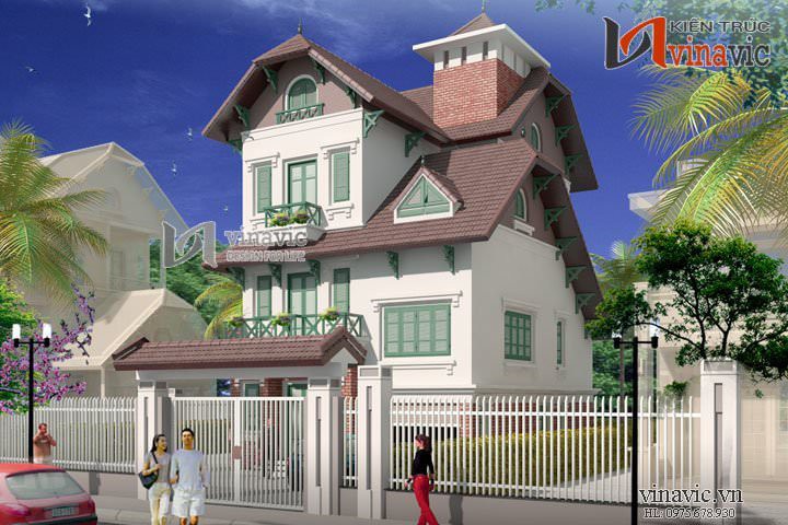 Mẫu thiết kế nhà biệt thự đẹp 3 tầng kiến trúc Pháp cổ BT1429