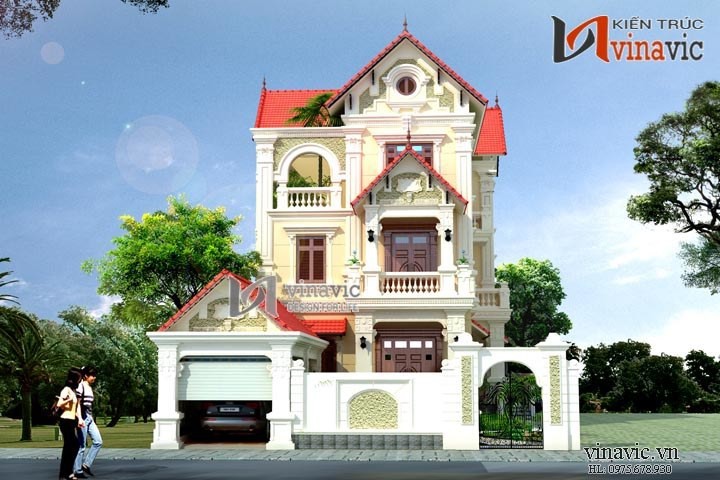 Biệt thự 3 tầng cổ điển ngang 12m sâu 18m 4 phòng ngủ 1 gara oto BT1475