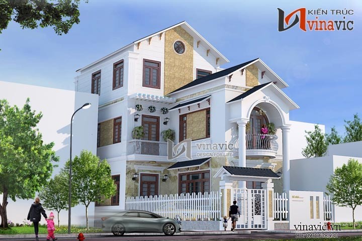 Nhà phố mặt tiền 7m hiện đại 3 tầng thiết kế kiểu tân cổ điển BT1482