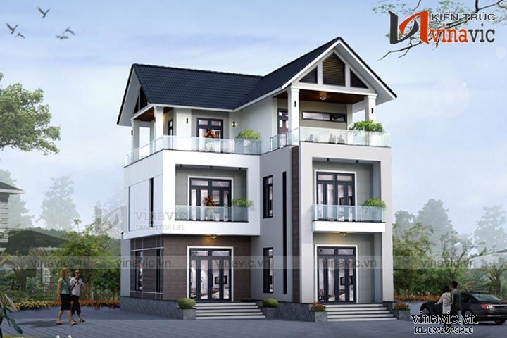 Mẫu nhà 3 tầng chữ L hiện đại 350m2 dự kiến 2,3 tỷ BT1523