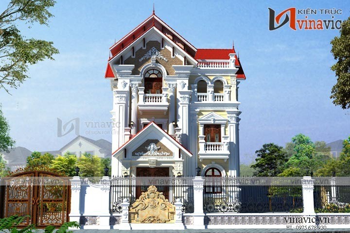 Biệt thự đẹp 3 tầng ngang 9m sâu 16m mái ngói đỏ tươi BT1652