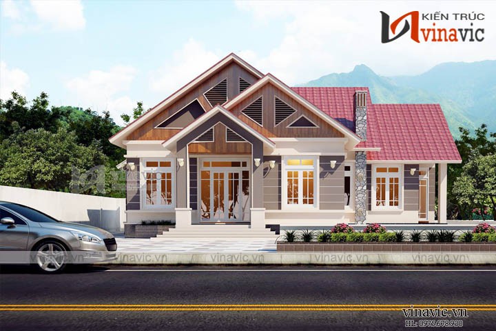 Mẫu thiết kế nhà cấp 4 đẹp ở nông thôn mái thái 4 phòng ngủ BT1810