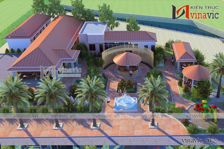 Mẫu thiết kế nhà hàng resort gần gũi với thiên nhiên NH07