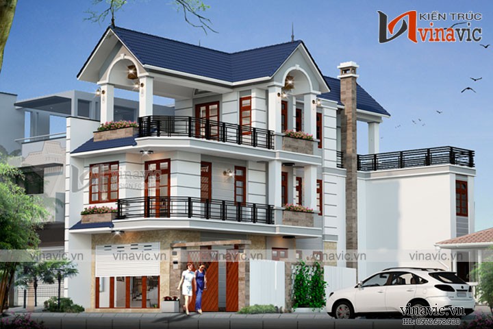 Thiết kế nhà ống 2 mặt tiền 3 tầng 5x17m trên khuôn đất chéo NO1622