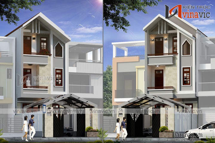 Thiết kế nhà ống 3 tầng 5x12m mặt tiền 5m dài 12m 3 phòng ngủ NO1624