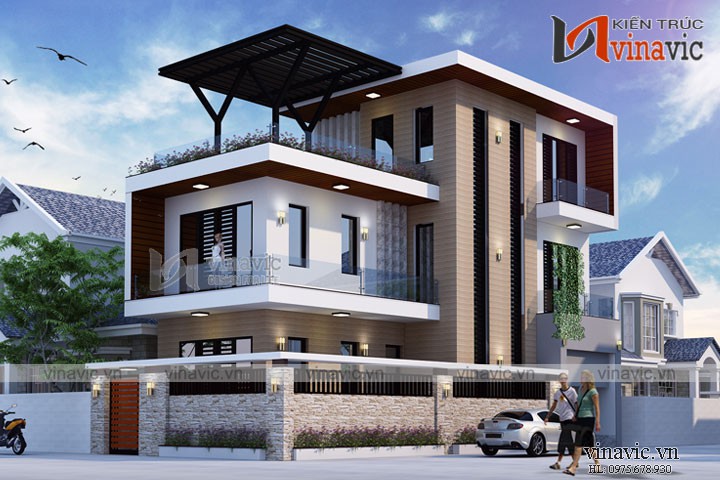 Mẫu thiết kế nhà ống hình khối hiện đại 3 tầng 2 mặt tiền NO1625