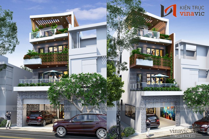 Mẫu thiết kế nhà phố xanh mát 4 tầng hiện đại NO1819