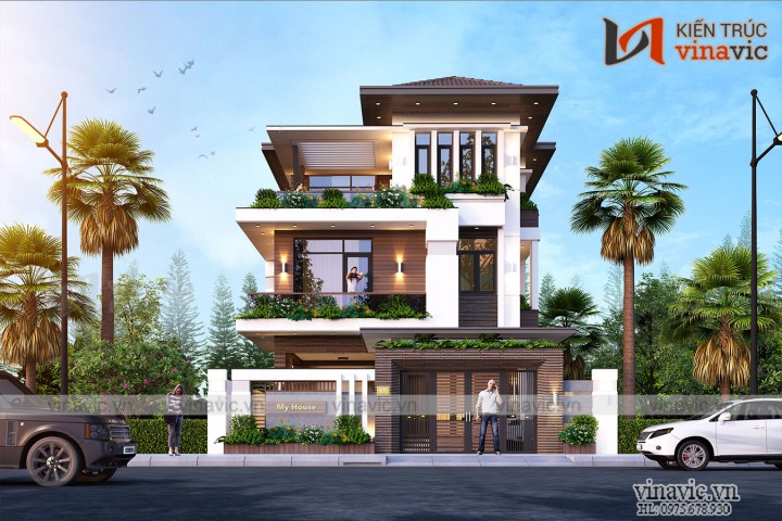 Nhà biệt thự 3 tầng mái thái hiện đại 100m2 3 tầng 3 phòng ngủ BT1913
