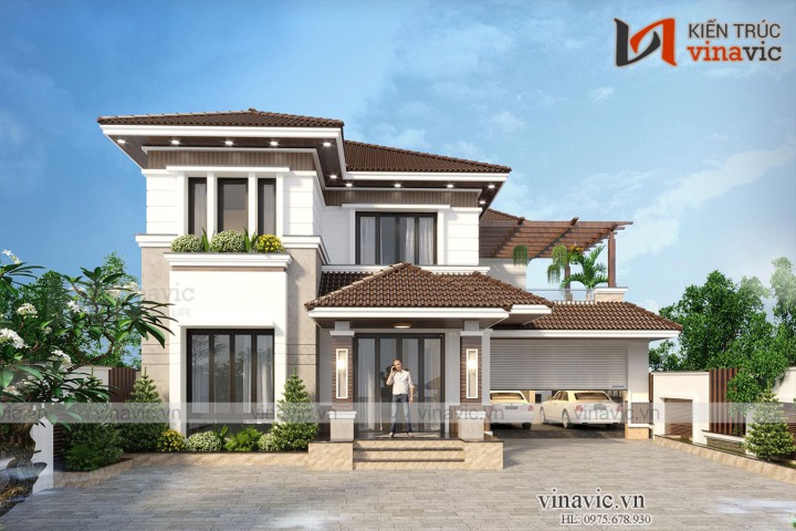 Nhà chữ L 250m2 phong cách hiện đại 2 tầng ở Thái Nguyên BT2003